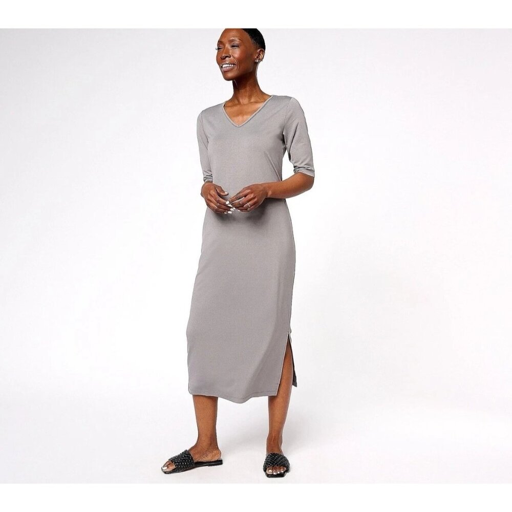 Attitudes by Renee Midi Dress Size Large Parisian Jersey Platinum Gray Chic NEW